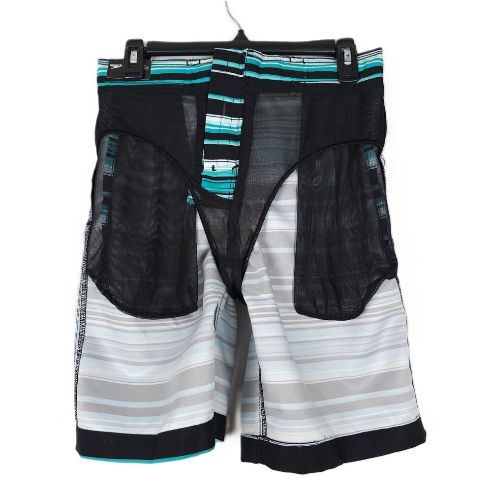 Speedo Mens Bondi 20" Boardshort Sz Small Green Black Stripe Comfort Stretch NWT - Picture 8 of 9